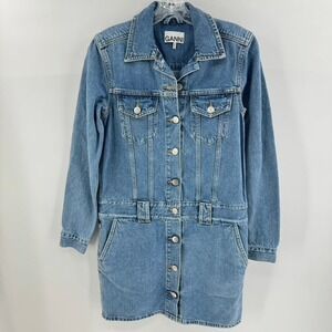 Ganni Size 34/2 Blue Button Front Premium Jean Denim Mini Dress